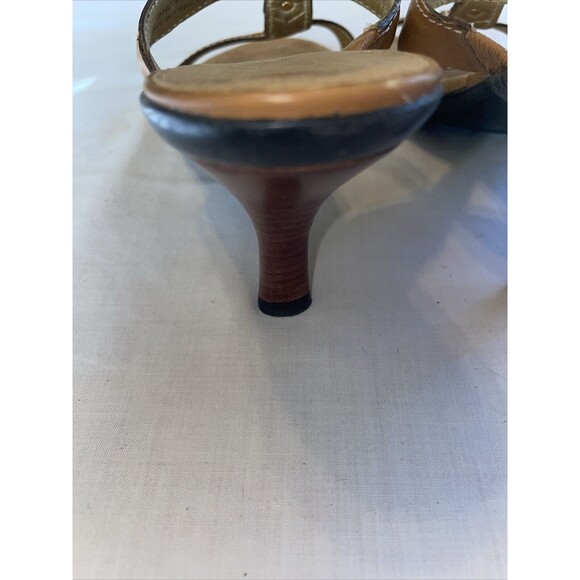 Cole Haan Womens Heels Sandals Size 8.5 AA Tan Leather Slip On Comfort Dressy - Picture 11 of 12